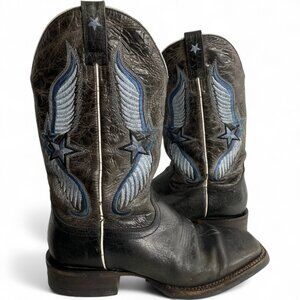 Ariat Blue Brown Wings Stars Leather Western Cowboy Biker Boots Men's 10.5 D